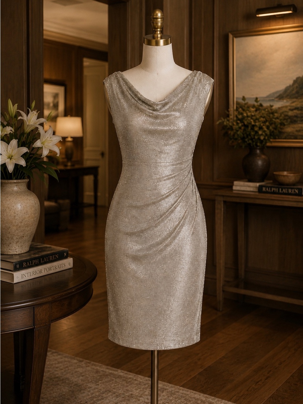 Ralph Lauren Elegant Silver Evening Dress